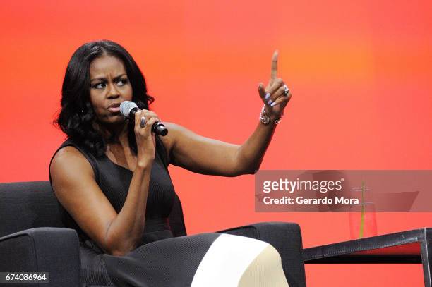 Former United States first lady Michelle Obama speaks during a conversation at the AIA Conference on Architecture 2017 on April 27, 2017 in Orlando,...