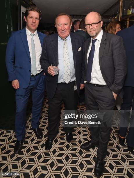 Nelson Fraser, Andrew Neil and Toby Young attend the Spectator Life 5th Birthday Party at the Hari Hotel on April 27, 2017 in London, England.