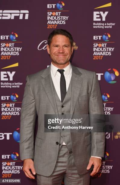 Steve Backshall poses on the red carpet during the BT Sport Industry Awards 2017 at Battersea Evolution on April 27, 2017 in London, England. The BT...