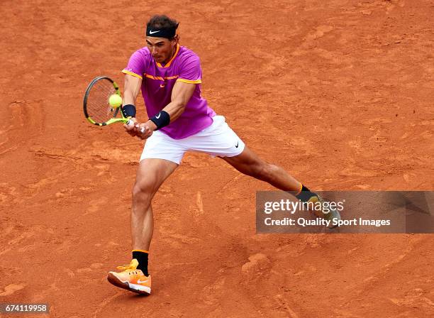 Rafael Nadal of Spain in action at his match against Kevin Anderson of South Africa during the Day 4 of the Barcelona Open Banc Sabadell at the Real...