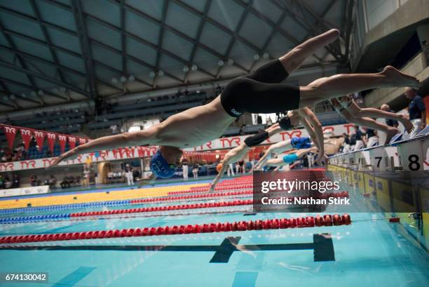 Jamo Thierens of Belgium competes in the 100m Breaststroke on day one of the British Para-Swimming International Meet at Ponds Forge on April 27,...