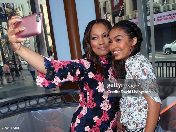 Actress/host Garcelle Beauvais and actress Yara Shahidi pose for a selfie at Hollywood Today Live at W Hollywood on April 27, 2017 in Hollywood,...