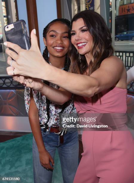 Actress Yara Shahidi and actress/host Ali Landry pose for a selfie at Hollywood Today Live at W Hollywood on April 27, 2017 in Hollywood, California.