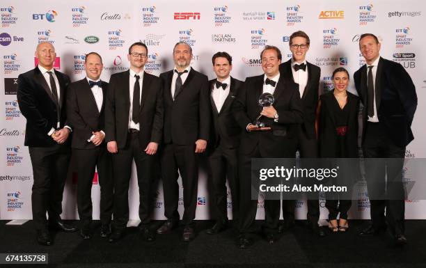 Madison Sports Group pose with the Entertainment Experience of the Year award in association with Active with Tom Shanklin and Will Greenwood during...