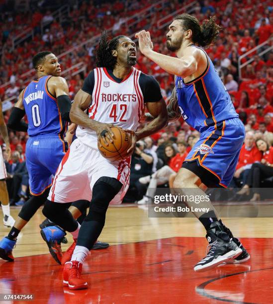 During Game Five of the Western Conference Quarterfinals game of the 2017 NBA Playoffs at Toyota Center on April 25, 2017 in Houston, Texas. NOTE TO...