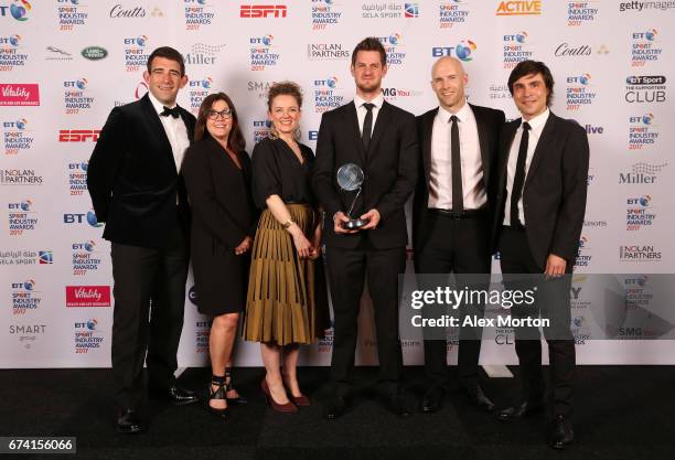 Adidas UK pose with the Brand of the Year award in association with Pinsent Masons during the BT Sport Industry Awards 2017 at Battersea Evolution on...