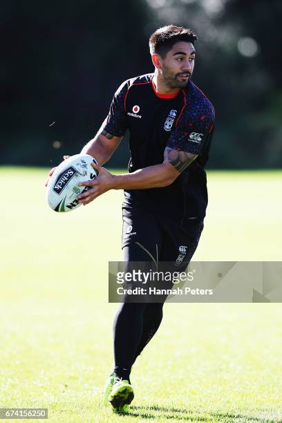 Shaun Johnson runs through drills during a New Zealand Warriors NRL training session at Mt Smart Stadium on April 28, 2017 in Auckland, New Zealand.