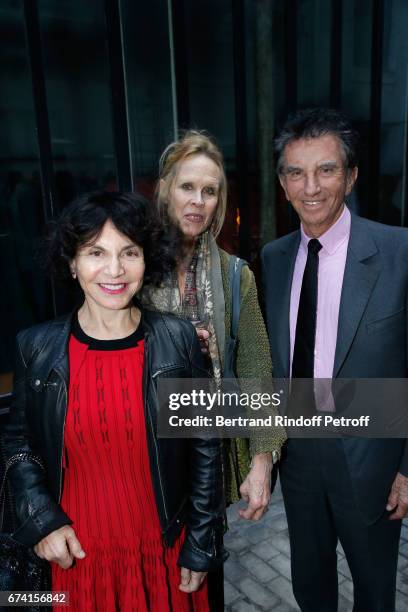 Choreographer Carolyn Carlson standing between Jack Lang and his wife Monique attend the "pascALEjandro - L'Androgyne Alchimique" Exhibition Opening...