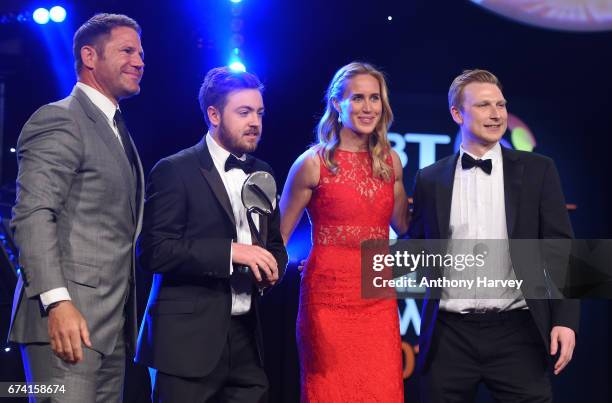 The Goat Agency receive the Young Agency of the Year award from Steve Backshall and Helen Glover during the BT Sport Industry Awards 2017 at...