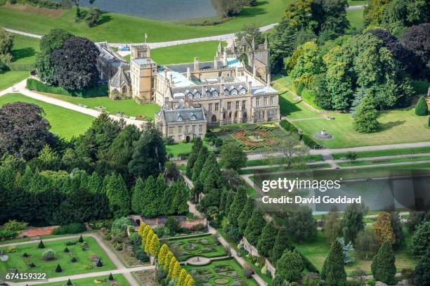 Aerial view of Newstead Abbey the ancestral home of Lord Byron on September 19, 2012. This former Augustinian priory dates back to the 13th century,...