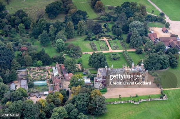 Aerial photograph of Knebworth House, home of the Lytton family since 1490 on September 25 2010. This ornate tudor mansion is located 2 miles South...