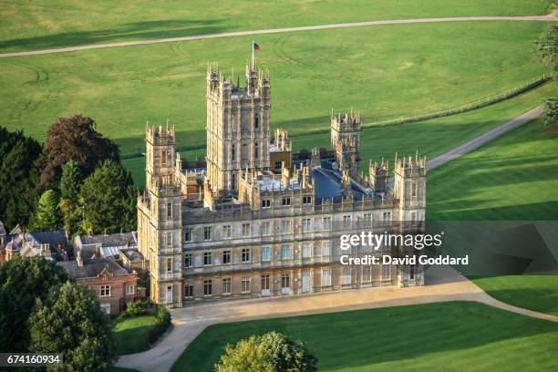 Aerial photograph of Highclere Castle, the country seat of the Earl of Carnarvon on September 05 2010. This Jacobean style stately home was designed...