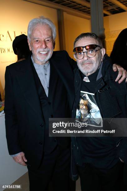 Alejandron Jodorowsky and Fernando Arrabal attend the "pascALEjandro - L'Androgyne Alchimique" Exhibition Opening at Azzedine Alaia Gallery on April...