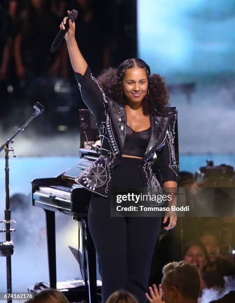 Singer Alicia Keys performs onstage at WE Day California to celebrate young people changing the world at The Forum on April 27, 2017 in Inglewood,...