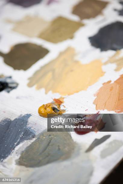 artists palette - dipinto con colori sovrapposti foto e immagini stock
