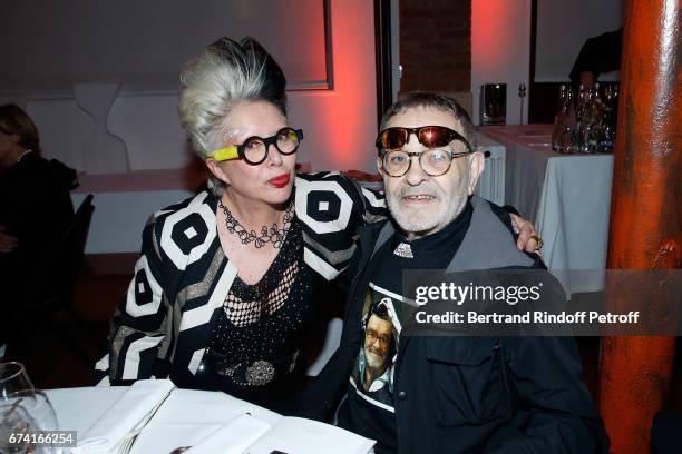 Orlan and Fernando Arrabal attend the "pascALEjandro - L'Androgyne Alchimique" Exhibition Opening at Azzedine Alaia Gallery on April 27, 2017 in...