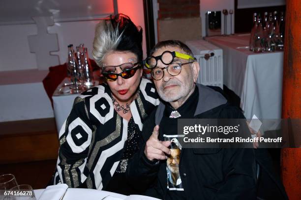Orlan and Fernando Arrabal attend the "pascALEjandro - L'Androgyne Alchimique" Exhibition Opening at Azzedine Alaia Gallery on April 27, 2017 in...