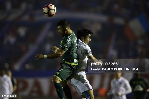 Brazil's Chapecoense midfielder Rossi vies for the ball with Uruguay's Nacional's defender Jorge Fucile during their Copa Libertadores 2017 football...