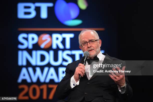 Sir Philip Craven receives the Leadership in Sport award in association with Nolan Partners during the BT Sport Industry Awards 2017 at Battersea...