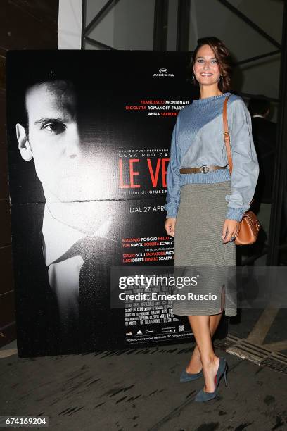 Anna Safroncik attends a photocall for 'Le Verita' on April 27, 2017 in Rome, Italy.