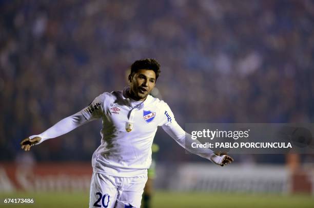 Uruguay's Nacional forward Tabare Viudez celebrates his goal against Brazil's Chapecoense during their Copa Libertadores 2017 football match at Gran...