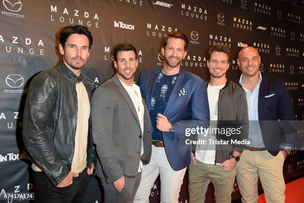 Sebastian Pannek, Jan Kralitschka, Oliver Sanne, Christian Tews and Leonard Freier attend the spring cocktail hosted by Mazda and InTouch magazine at...