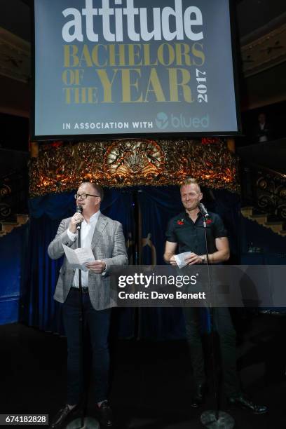 Darren Styles and Matt Cain attend the Attitude Bachelors of the Year 2017 party at Cafe de Paris on April 27, 2017 in London, England.