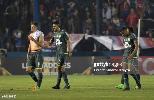 Players of Chapecoense leave the pitch after a match between Nacional and Chapecoense as part of Copa CONMEBOL Libertadores 2017 at Gran Parque...