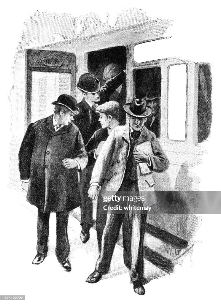 Victorian Männer immer aus einem Zug Wagen