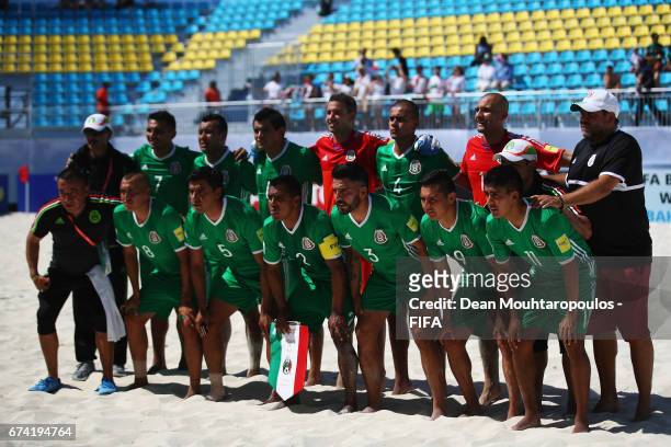 The team of Mexico line during the FIFA Beach Soccer World Cup Bahamas 2017 group B match between Iran and Mexico at National Beach Soccer Arena at...
