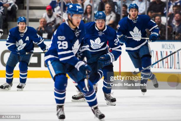 Auston Matthews of the Toronto Maple Leafs skates against the Washington Capitals during the first period in Game Six of the Eastern Conference First...