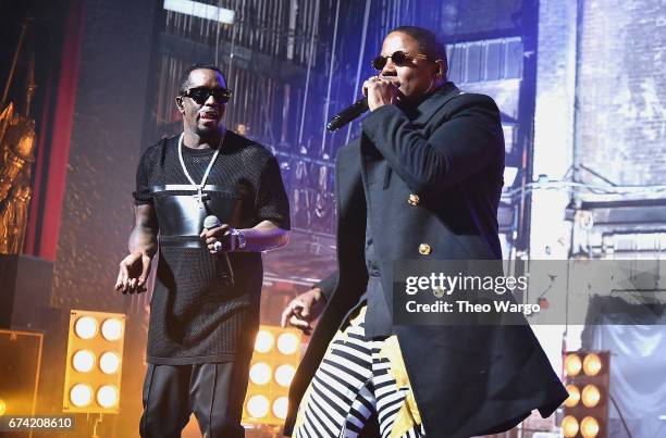 Mase and Sean Combs perform at the "Can't Stop, Won't Stop: The Bad Boy Story" Premiere at the Beacon Theatre on April 27, 2017 in New York City.