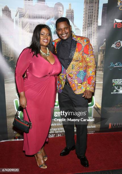 Hassan Oliver and guest attend "The Real Unemployed Comedian" Newark Premiere at CityPlex 12 Theater on April 27, 2017 in Newark, New Jersey.