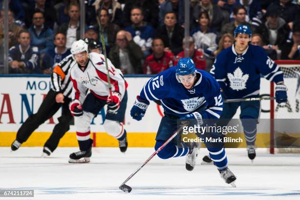 Connor Brown of the Toronto Maple Leafs skates against the Washington Capitals during the third period in Game Six of the Eastern Conference First...