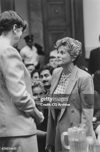 Attorney General Janet Reno talks with Rep. Ileana Ros-Lehtinen, R-Fla., and daughter Patricia, in center, on Aug 3, 1995.