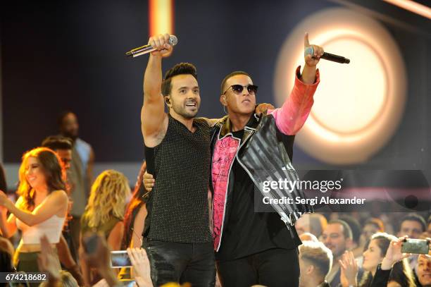 Luis Fonsi and Daddy Yankee perform onstage at the Billboard Latin Music Awards at Watsco Center on April 27, 2017 in Coral Gables, Florida.