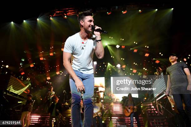 Singer-songwriters Jake Owen and Eric Paslay perform onstage at Ascend Amphitheater on April 27, 2017 in Nashville, Tennessee.