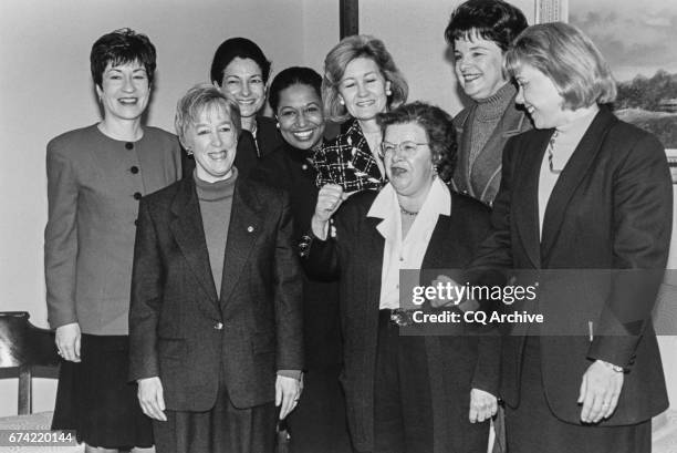 Sen. Susan Collins, R-Maine, Sen. Patty Murray, D-Wash., Sen. Olympia Snowe, R-Maine, Sen. Carol Moseley Braun, D-Ill., Sen. Kay Bailey Hutchison,...