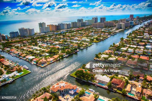 pompano beach en fort lauderdale gebied van bovenaf - pompano beach stockfoto's en -beelden