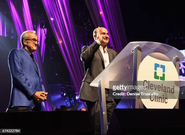 Former tennis player Andre Agassi accepts the Community Achievement Award from Keep Memory Alive Co-Founder Larry Ruvo during the 21st annual Keep...