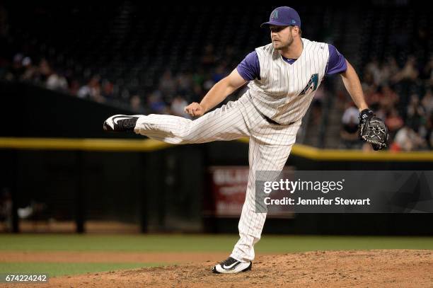 Hoover of the Arizona Diamondbacks delivers a pitch in the ninth inning against the San Diego Padres at Chase Field on April 27, 2017 in Phoenix,...