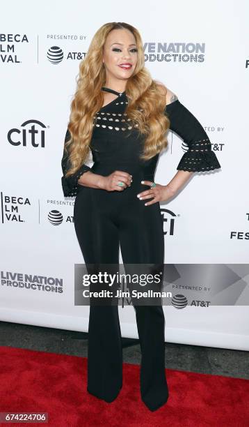 Singer Faith Evans attends the world premiere of "Can't Stop, Won't Stop: A Bad Boy Story" co-supported by Deleon Tequila during the 2017 Tribeca...