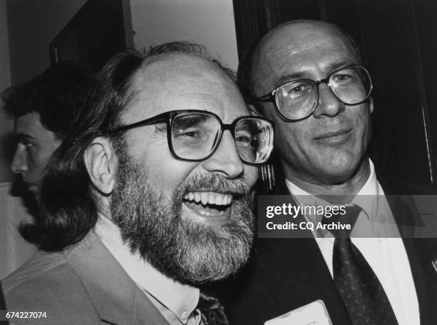 Rep. Neil Abercrombie, D-Hawaii, and Rep. Michael J. Kopetski, D-Ore., at the Columbia House, for the "Human Rights Campaign Fund" on Feb. 25, 1991.