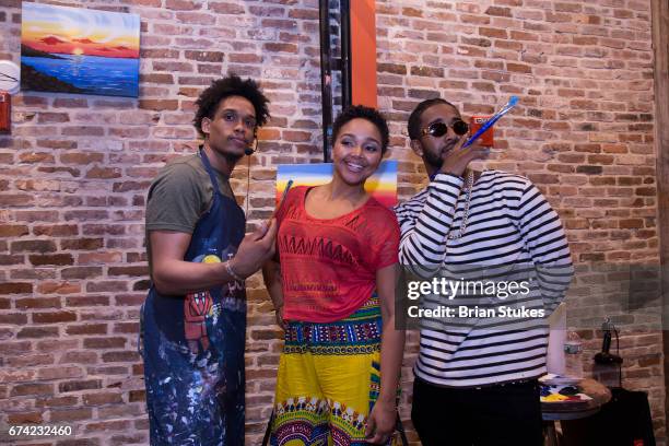 Omarion and Danni Starr attend Sip & Paint powered by 93.9 WKYS at Muse Paintbar on April 27, 2017 in Oxon Hill, MD.