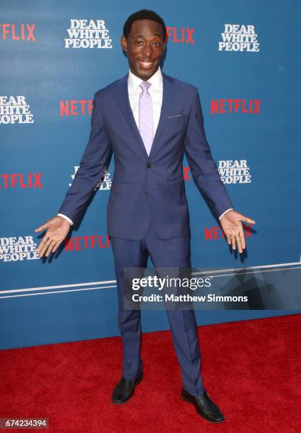 Actor Jeremy Tardy attends the premiere of Netflix's 'Dear White People' at Downtown Independent on April 27, 2017 in Los Angeles, California.