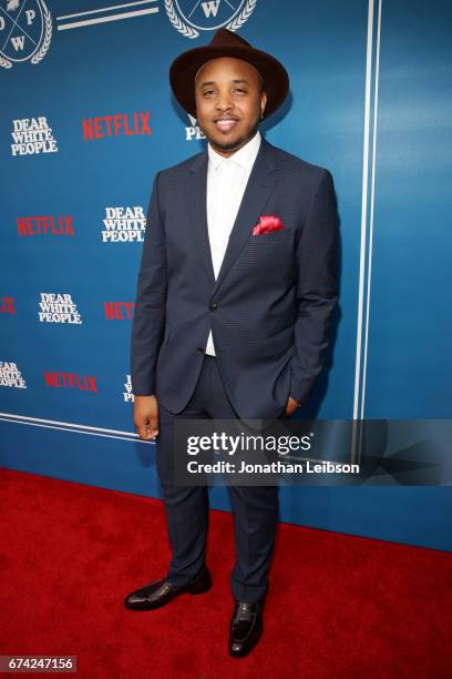 Writer/producer Justin Simien attends Netflix Dear White People S1, premiere LA screening 2017 on April 27, 2017 in Los Angeles, California.