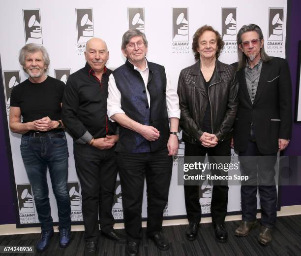 Rod Argent, Hugh Grundy, Chris White and Colin Blunstone of the Zombies and Executive Director of the GRAMMY Museum Scott Goldman attend An Evening...