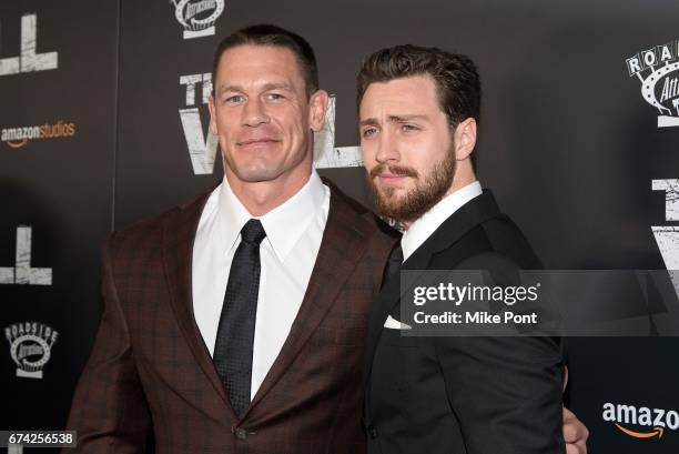 John Cena and Aaron Taylor-Johnson attend "The Wall" World Premiere at Regal Union Square Theatre, Stadium 14 on April 27, 2017 in New York City.