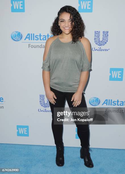 Gymnast Laurie Hernandez arrives at We Day California 2017 at The Forum on April 27, 2017 in Inglewood, California.