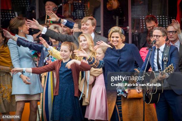 King Willem-Alexander, Queen Maxima, Princess Amalia, Princess Alexia and Princess Ariane of The Netherlands attend the King's 50th birthday during...